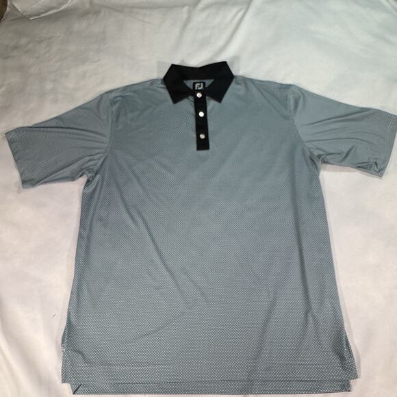 Footjoy Mens XL Golf Polo Shirt Black Blue Geometric - Picture 1 of 8